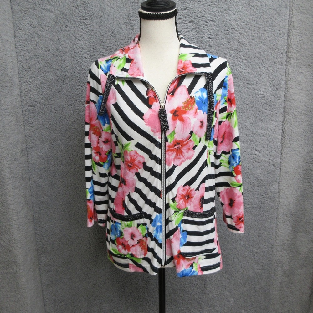 Thomas & Olivia Floral Stripe Jacket Women S Full Zip Pockets Lightweight Resort